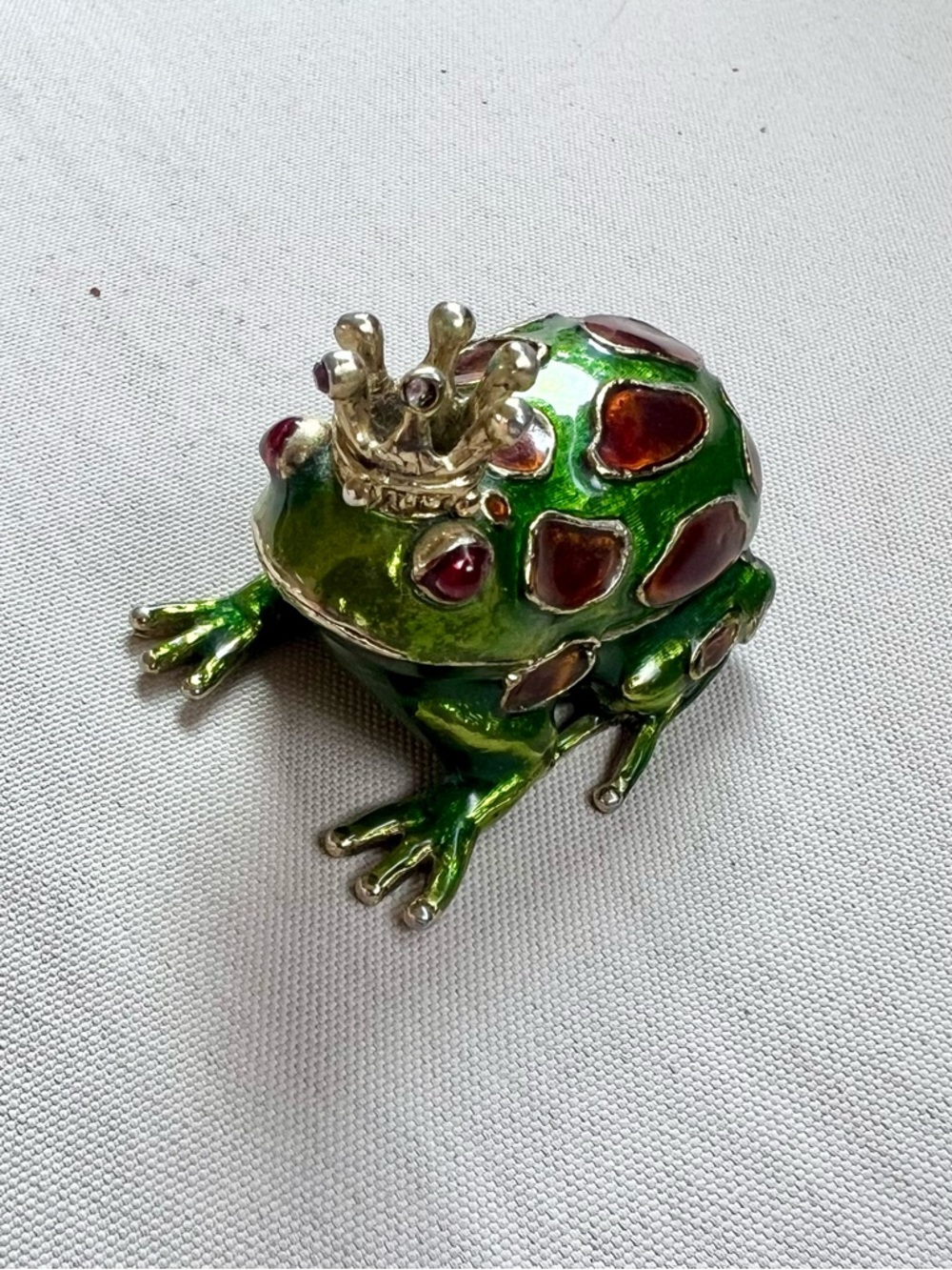 Monet Green Enamel Crowned Frog Trinket Box